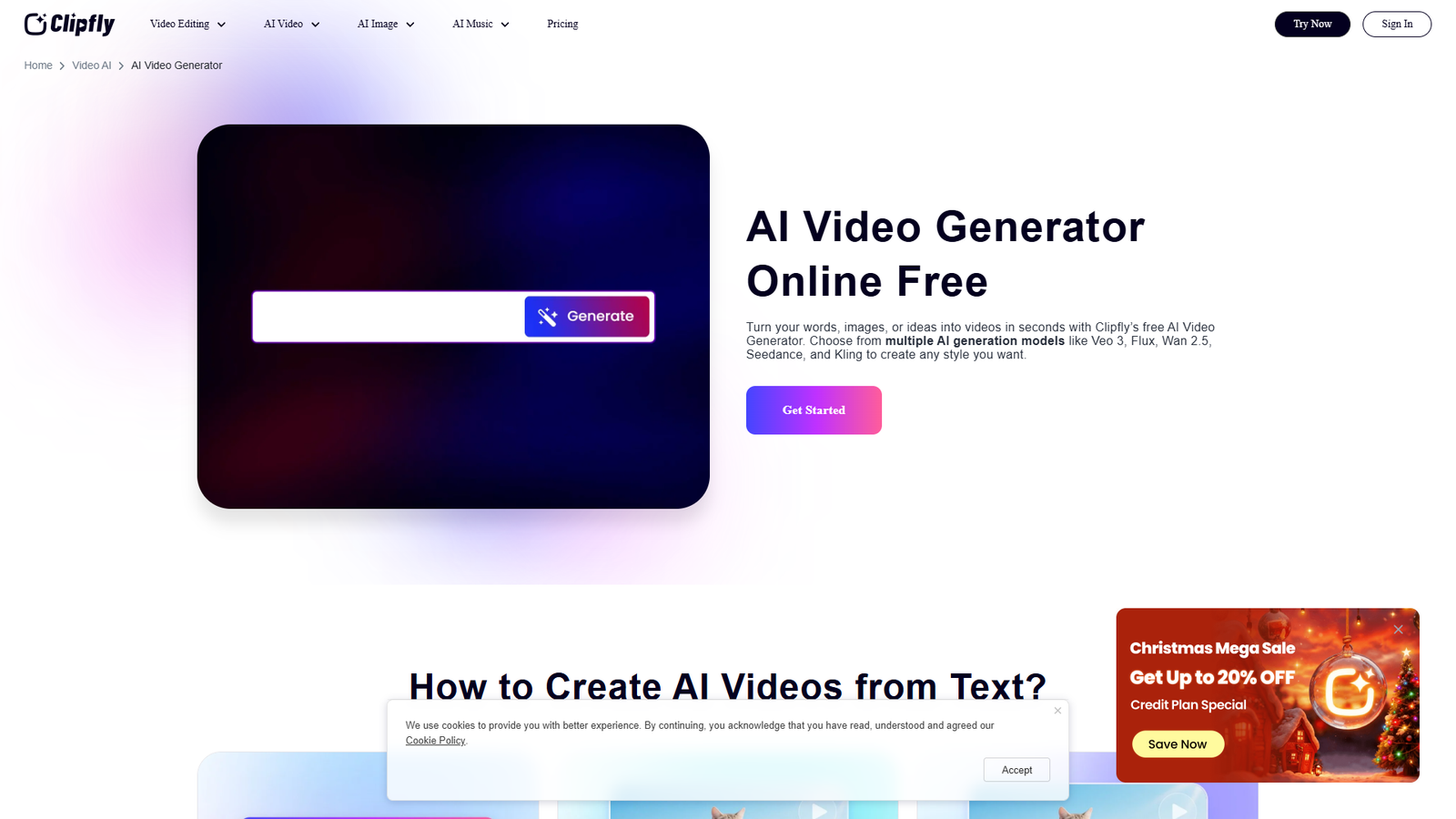 Clipfly AI Video Generator — интерфейс нейросети Clipfly AI Video Generator — интерфейс нейросети