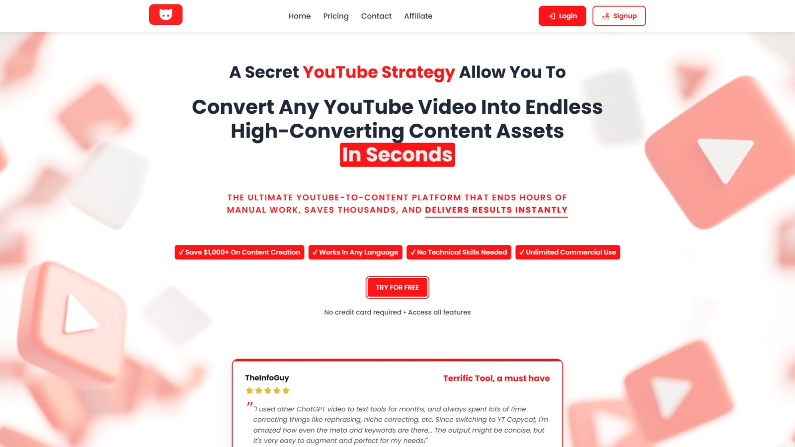 YT Copycat нейросеть Главная страница
