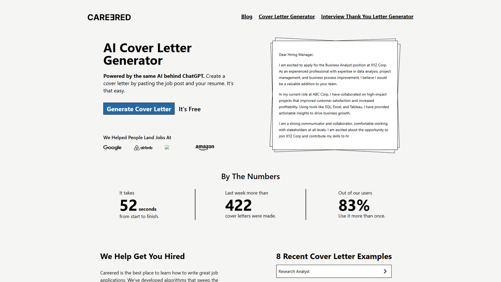 Careered AI Cover Letter Generator — интерфейс нейросети Careered AI Cover Letter Generator — интерфейс нейросети