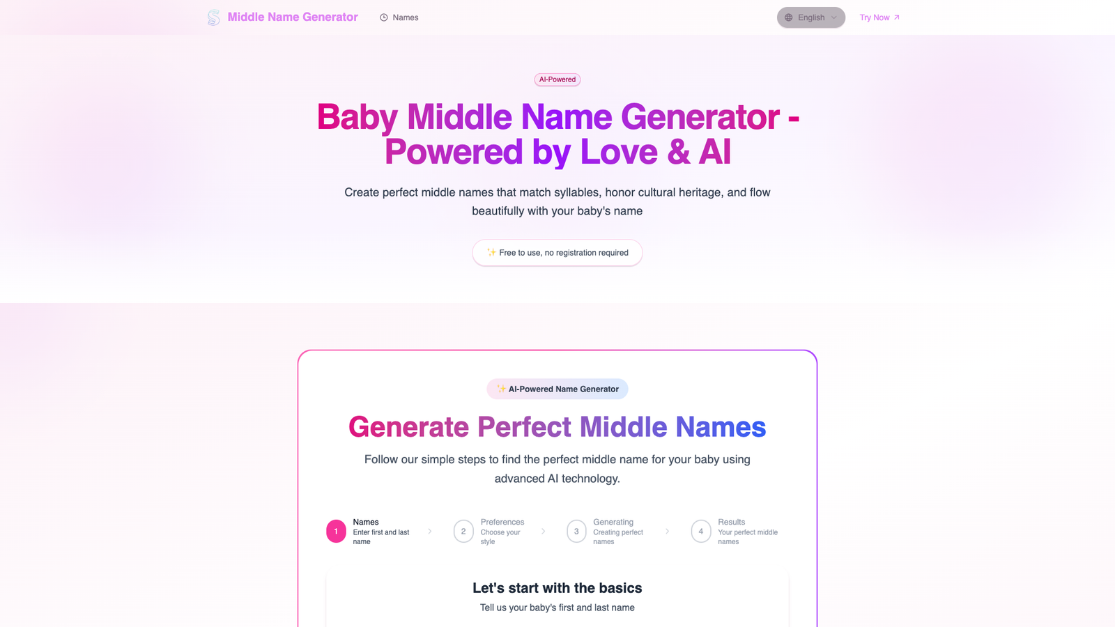 Middle Name Generator — интерфейс нейросети