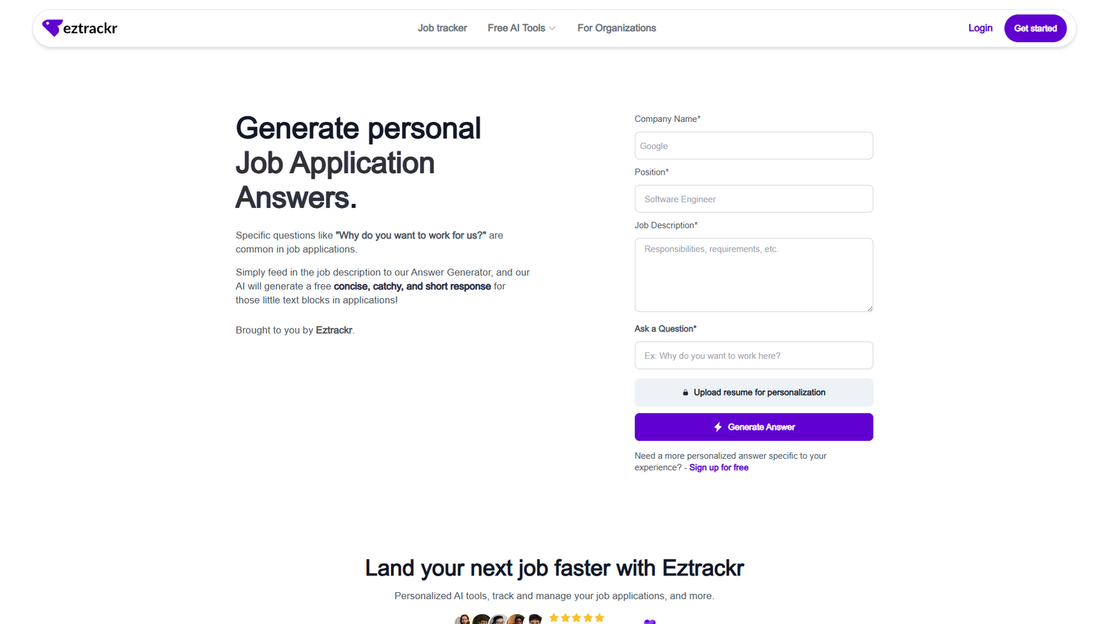 Eztrackr Job Application Answer Generator — интерфейс нейросети Eztrackr Job Application Answer Generator — интерфейс нейросети