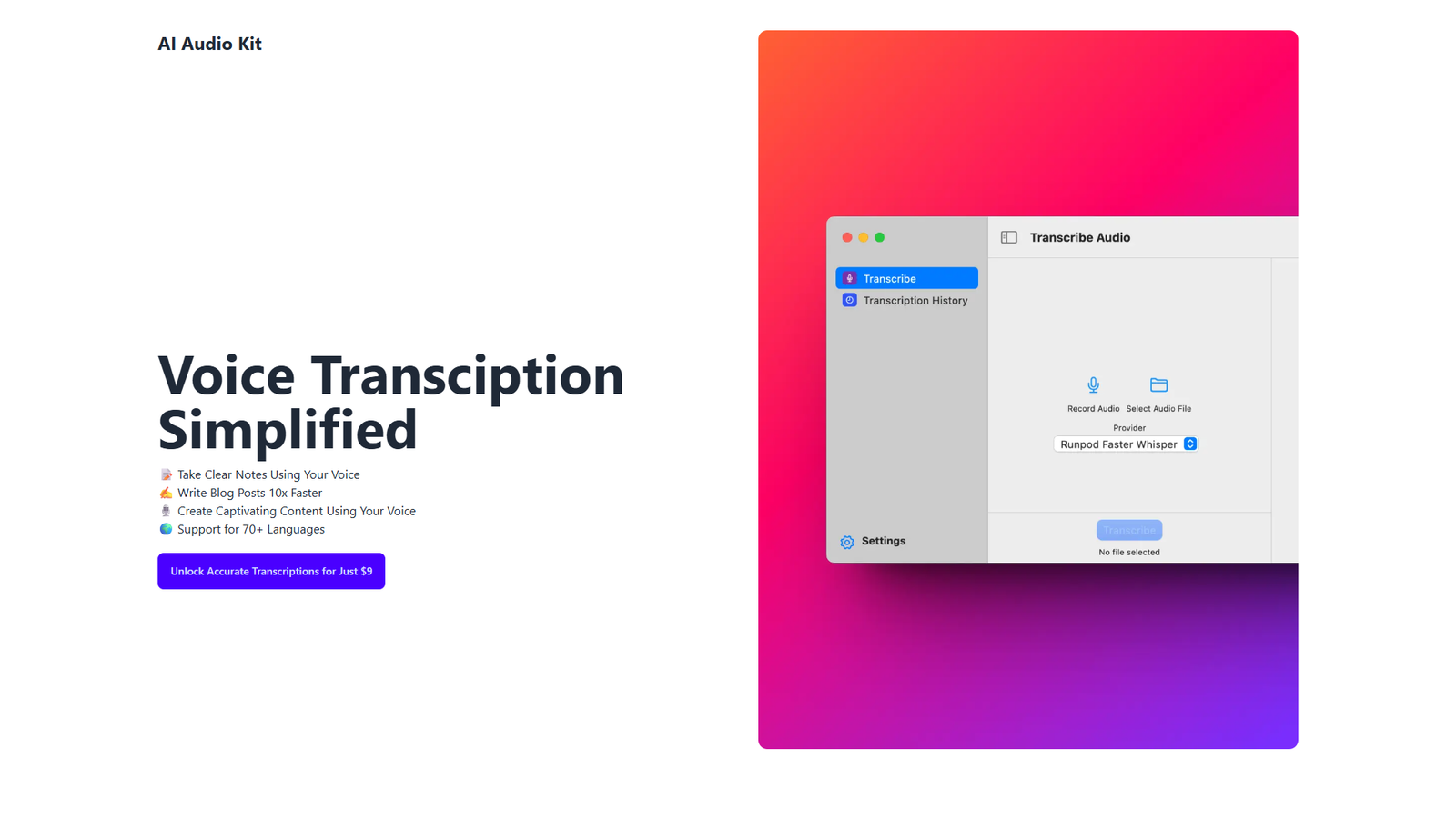 AI Audio Kit — интерфейс нейросети AI Audio Kit — интерфейс нейросети
