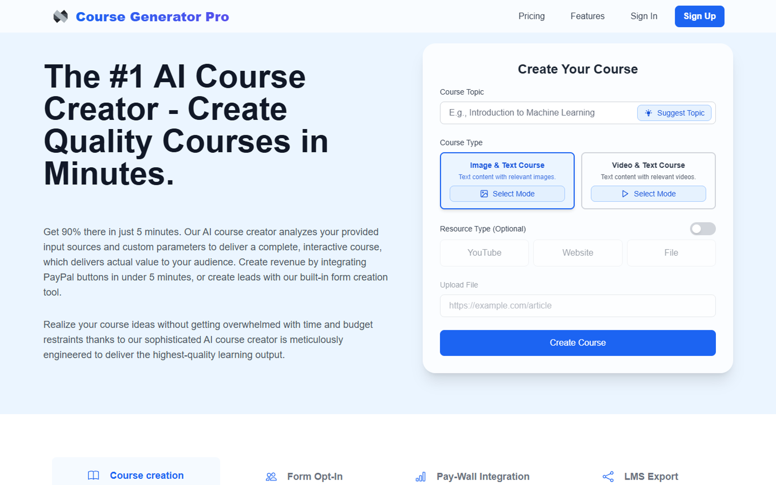 Course Generator Pro — интерфейс нейросети Course Generator Pro — интерфейс нейросети