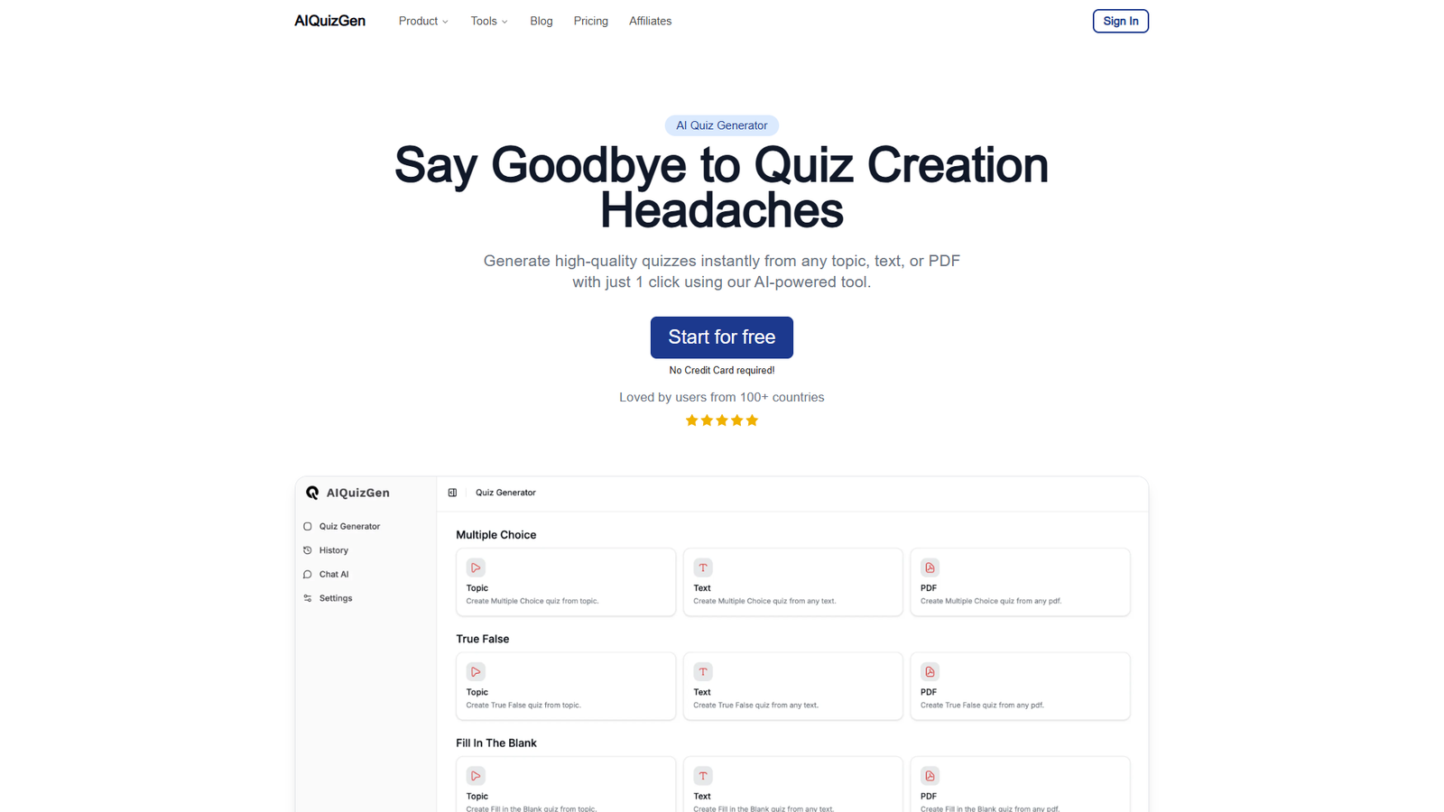 AIQuizGen — AI Quiz Generator — интерфейс нейросети AIQuizGen — AI Quiz Generator — интерфейс нейросети