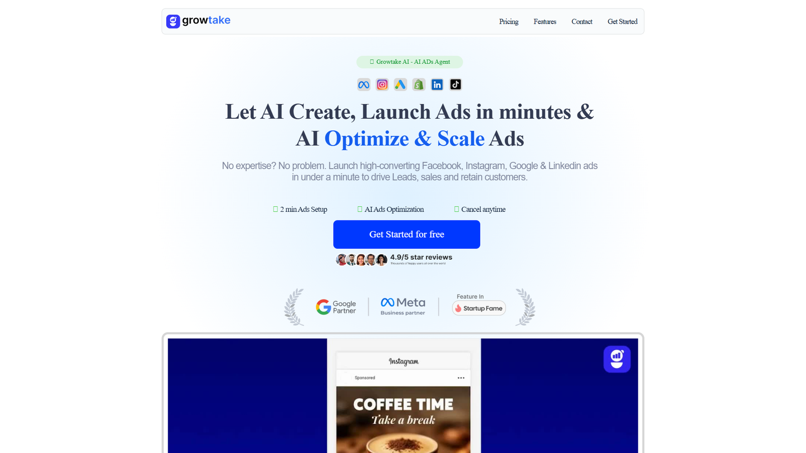 Growtake AI Ads — интерфейс нейросети Growtake AI Ads — интерфейс нейросети