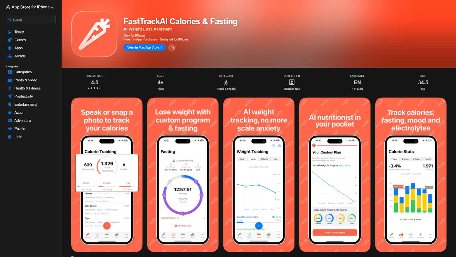 FastTrackAI Calories & Fasting — интерфейс нейросети FastTrackAI Calories & Fasting — интерфейс нейросети
