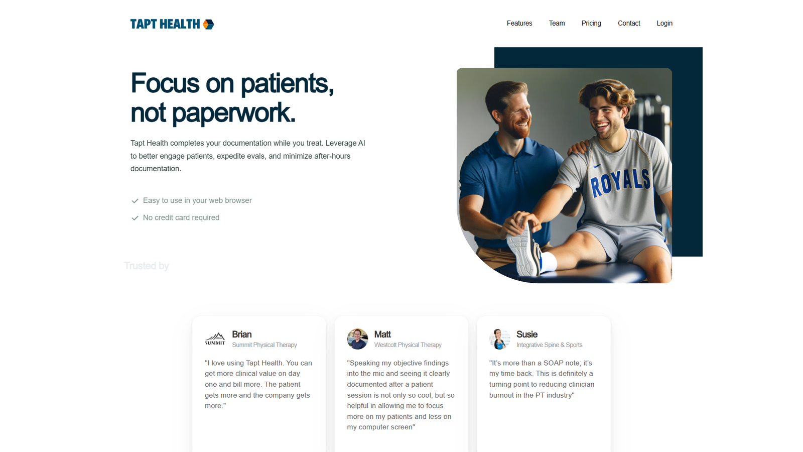 Tapt Health — AI Scribe для физиотерапии — интерфейс нейросети Tapt Health — AI Scribe для физиотерапии — интерфейс нейросети