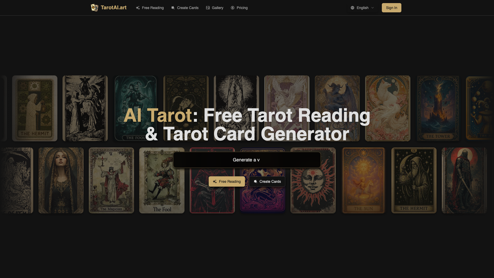 AI Tarot — интерфейс нейросети