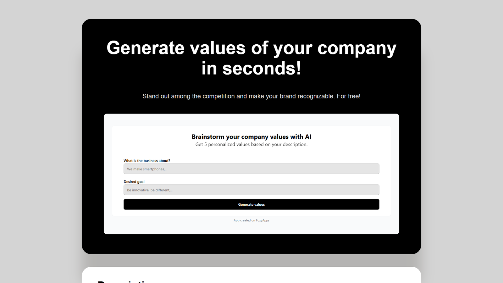 Company Values Generator — интерфейс нейросети Company Values Generator — интерфейс нейросети