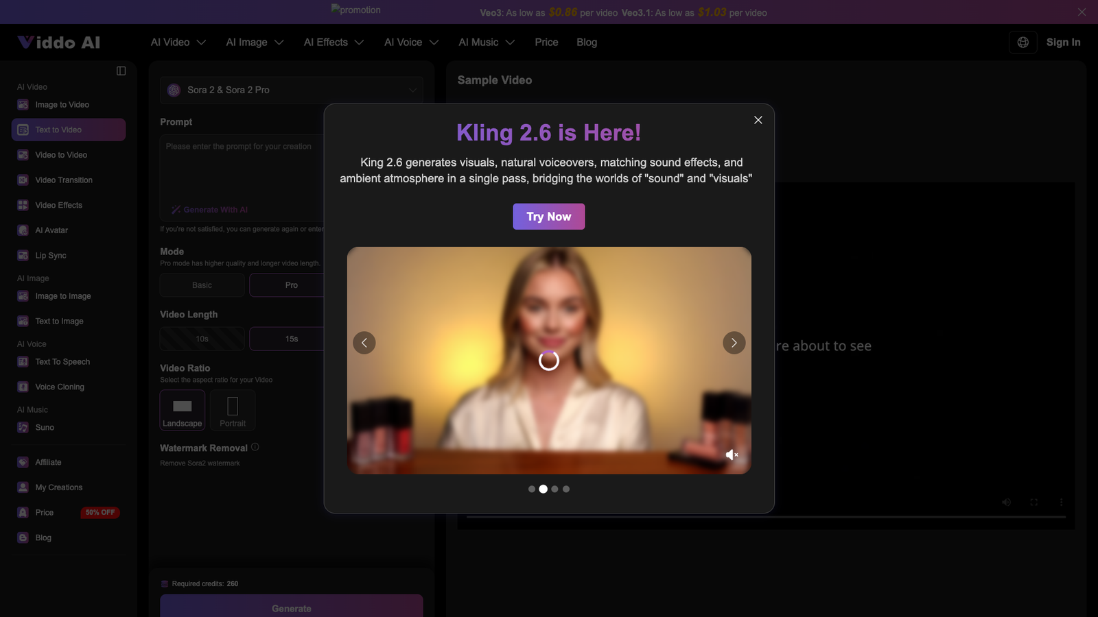 Viddo AI — интерфейс нейросети