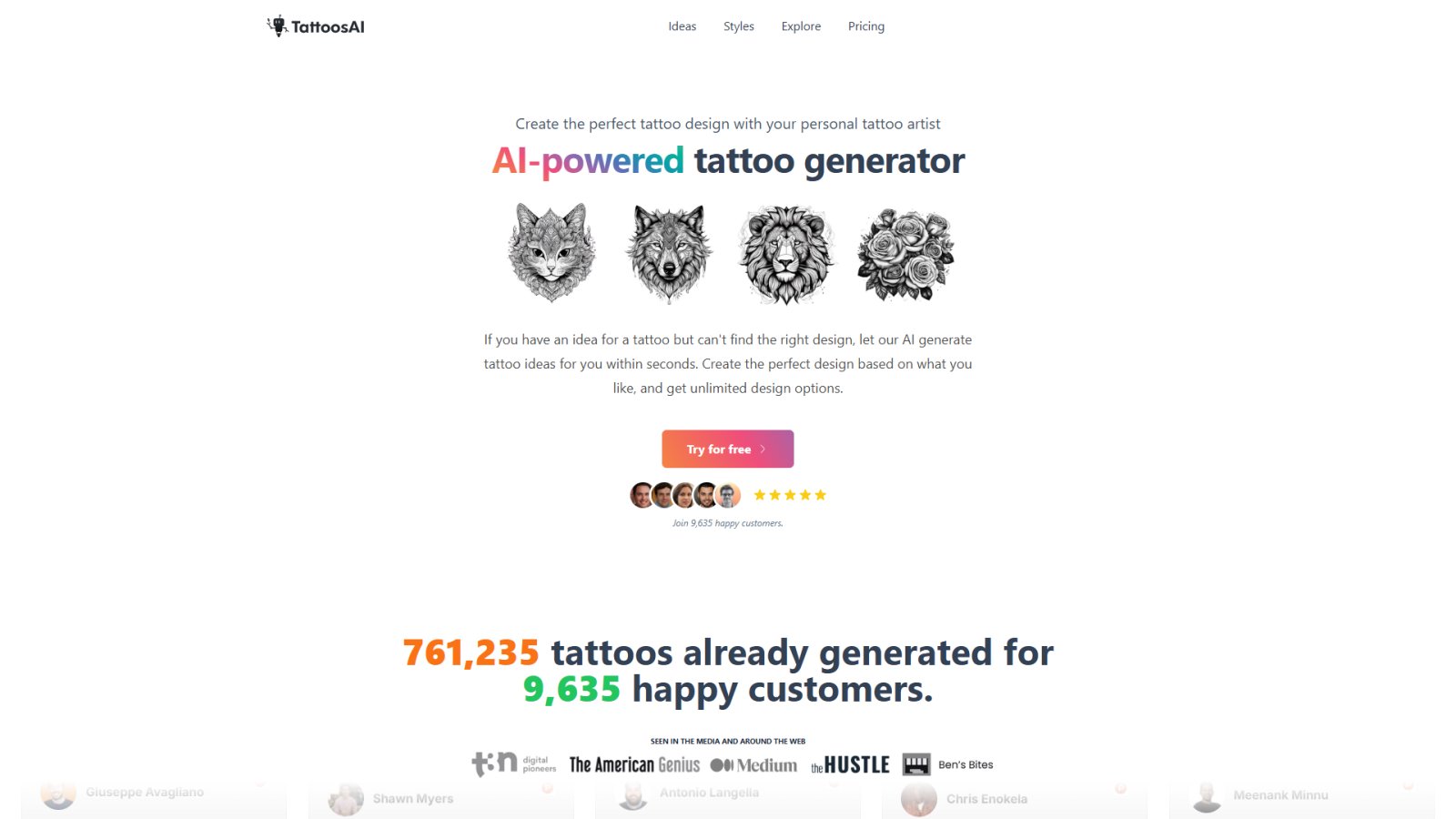 TattoosAI нейросеть Главная страница