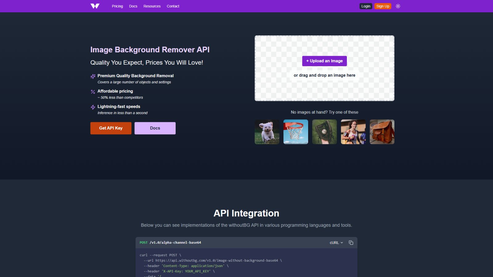 WithoutBG API нейросеть Главная страница
