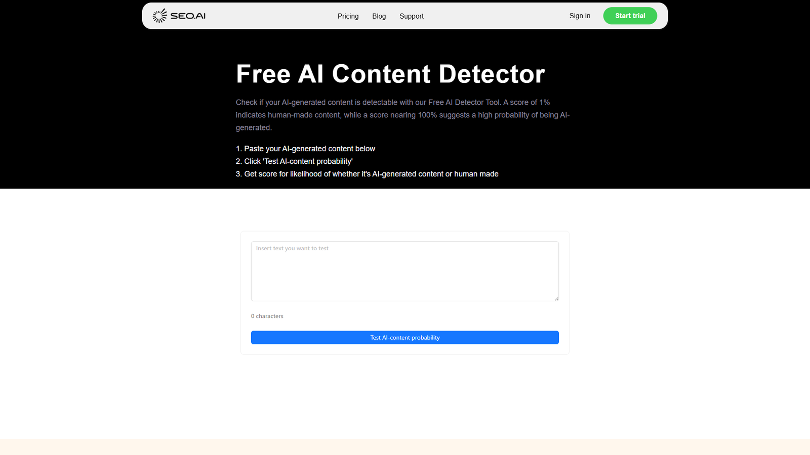 SEO.ai Free AI Content Detector — интерфейс нейросети SEO.ai Free AI Content Detector — интерфейс нейросети