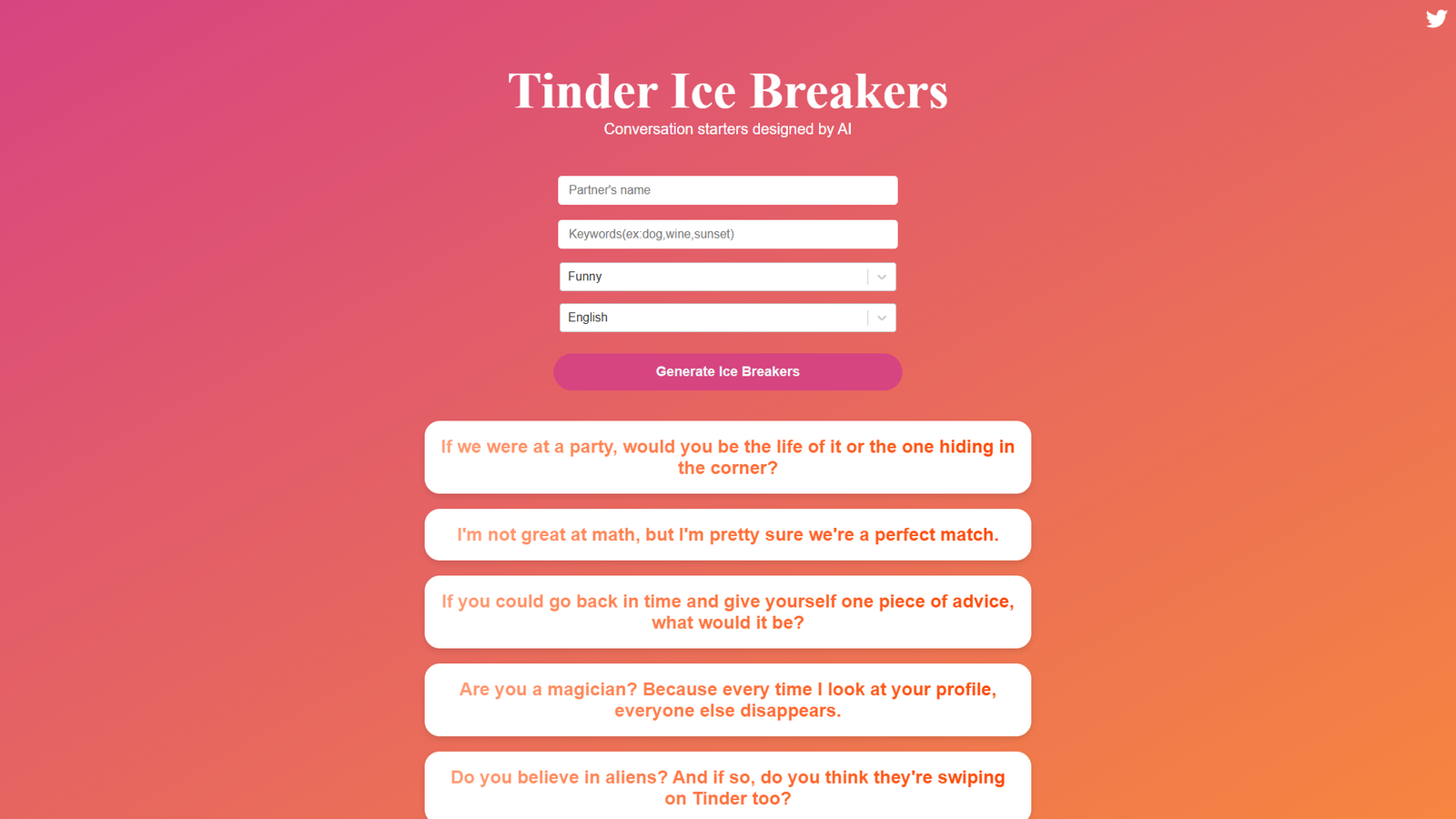 Tinder Ice Breakers AI — интерфейс нейросети Tinder Ice Breakers AI — интерфейс нейросети