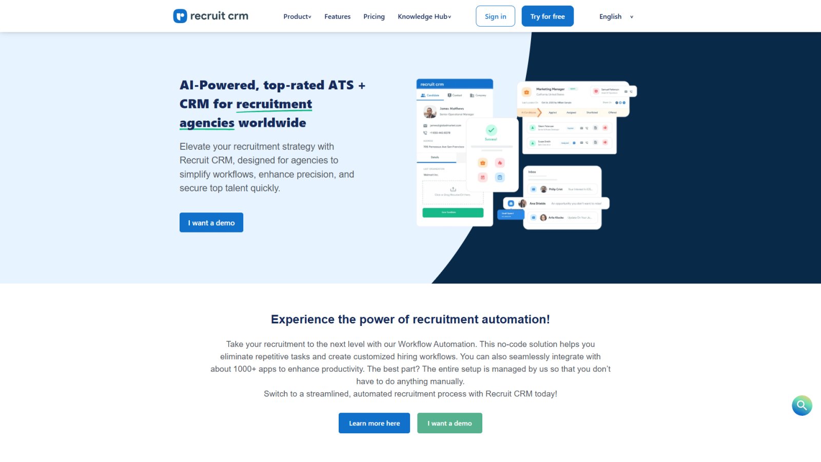 Recruit CRM нейросеть Главная страница