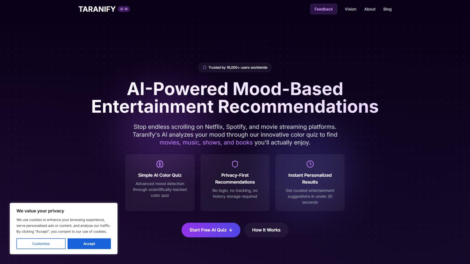 Taranify нейросеть Главная страница