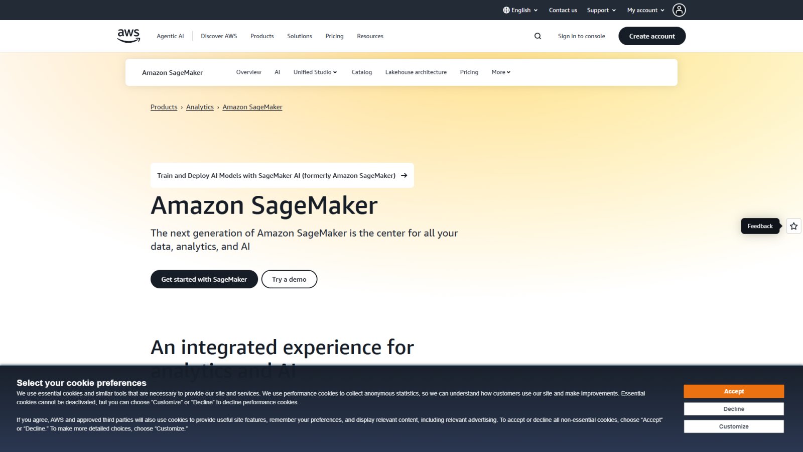 Amazon Sage Maker нейросеть Главная страница