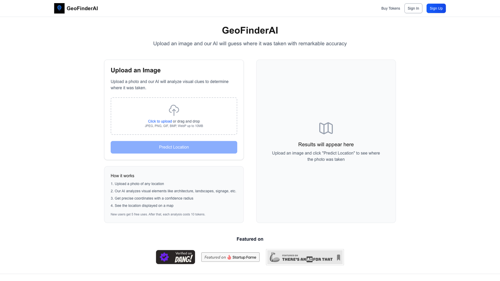 GeoFinderAI — интерфейс нейросети GeoFinderAI — интерфейс нейросети