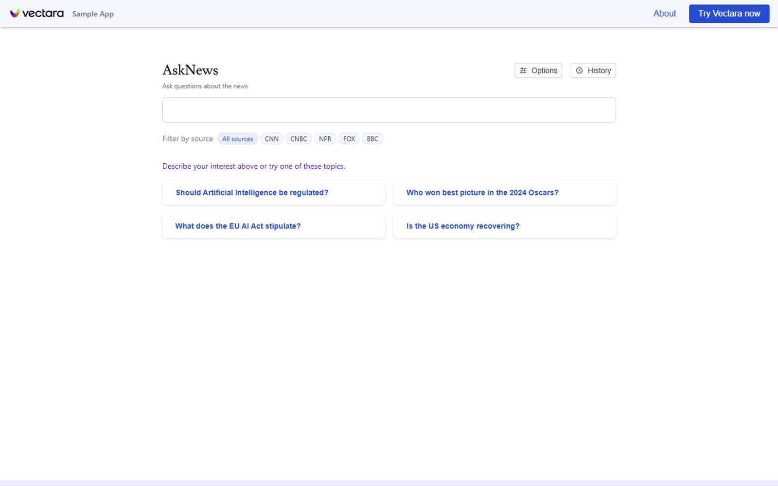 Vectara Conversational Search Demo — интерфейс нейросети Vectara Conversational Search Demo — интерфейс нейросети