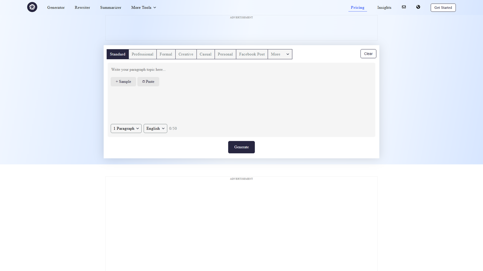 AI Paragraph Generator — интерфейс нейросети AI Paragraph Generator — интерфейс нейросети