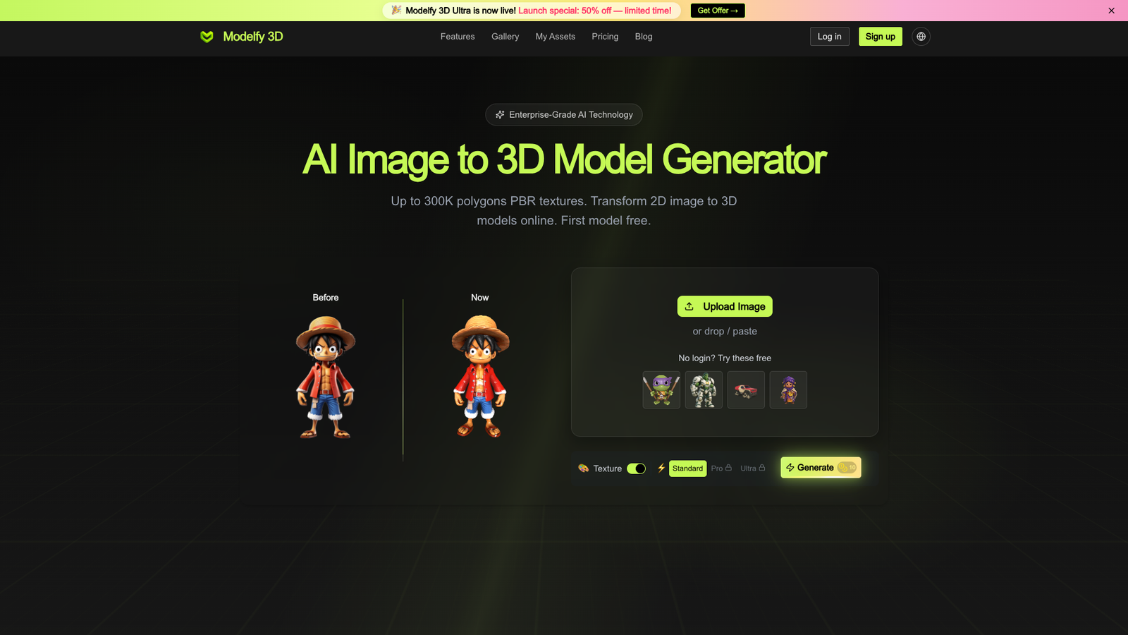 Modelfy 3D — интерфейс нейросети