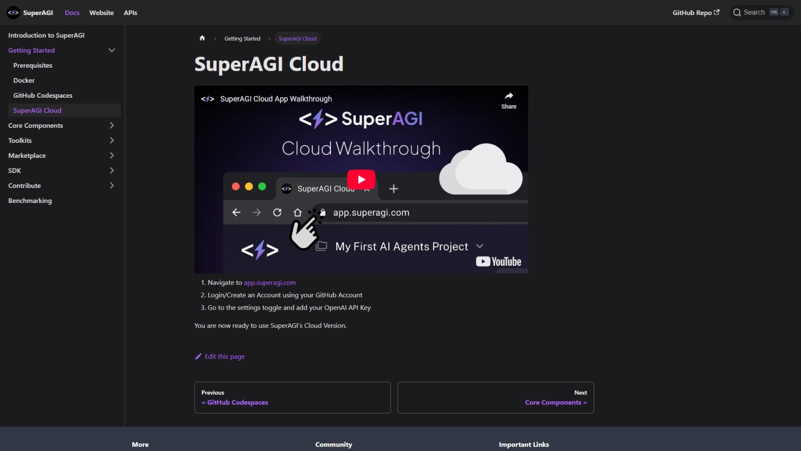SuperAGI Cloud нейросеть Главная страница