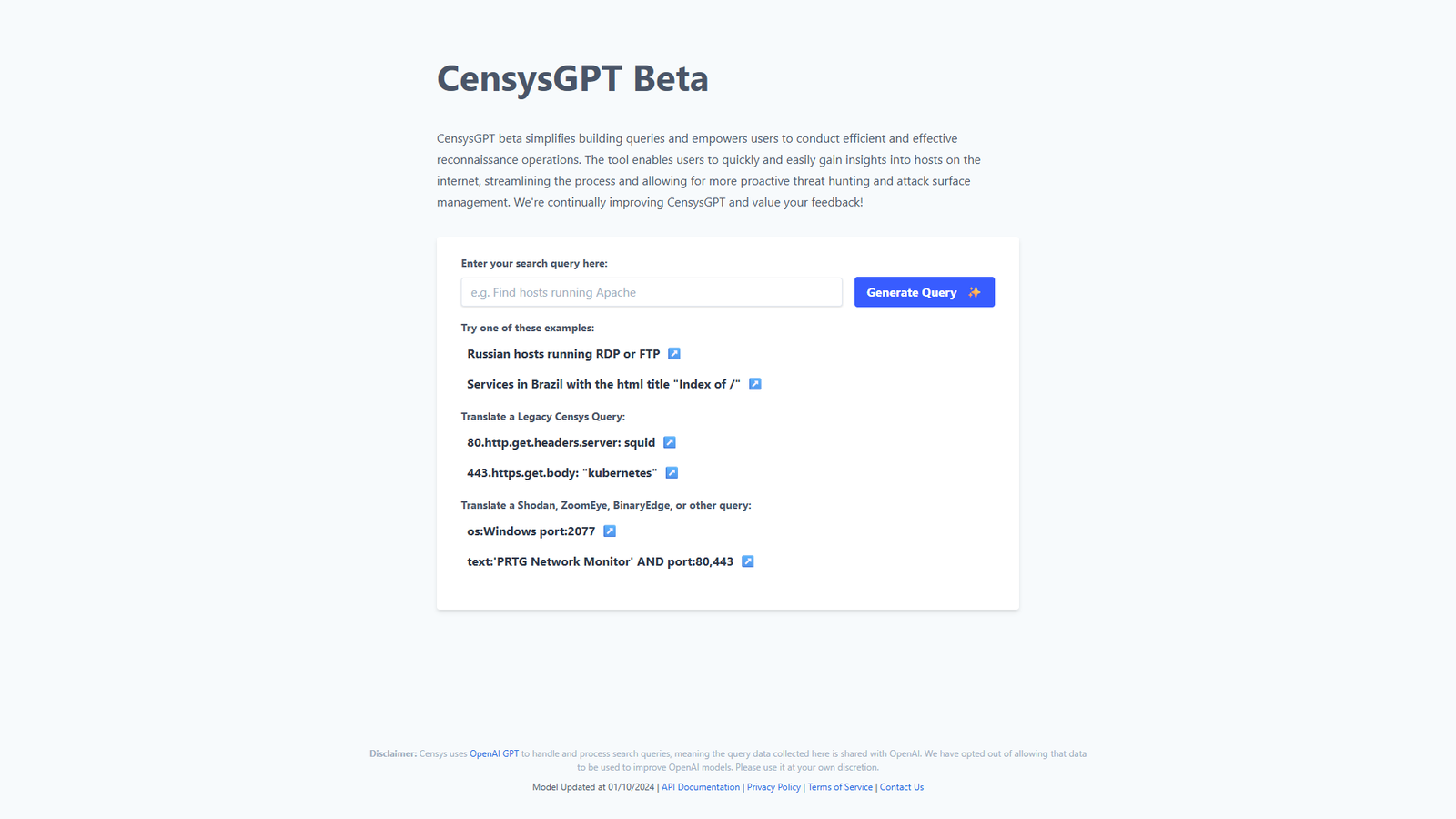 CensysGPT Beta — интерфейс нейросети CensysGPT Beta — интерфейс нейросети