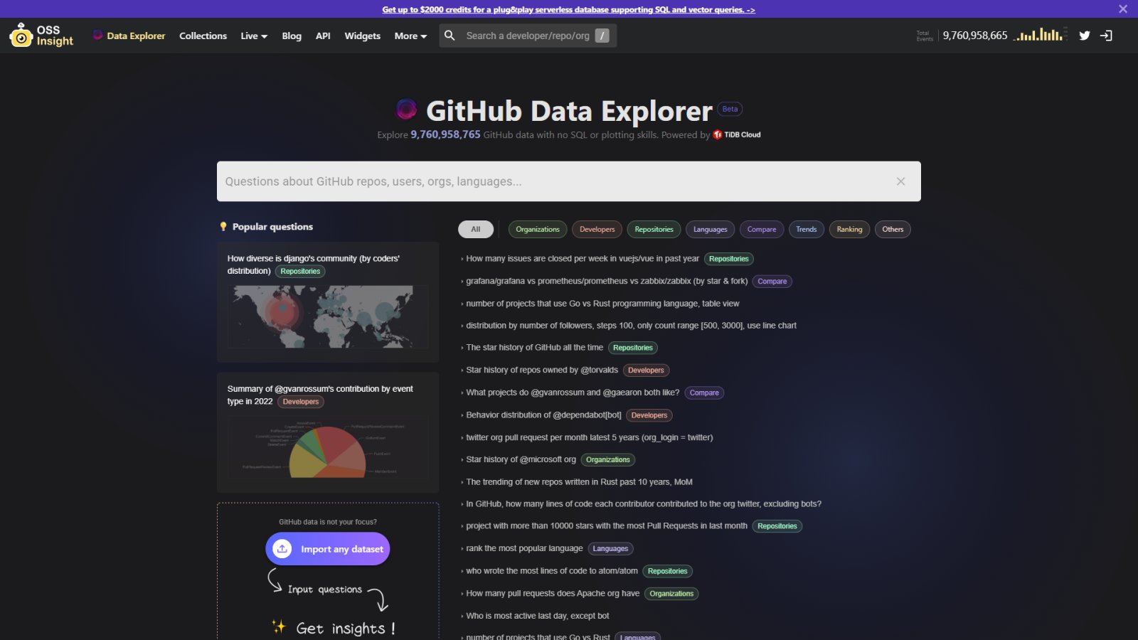 OSS Insight нейросеть Главная страница OSS Insight нейросеть Главная страница