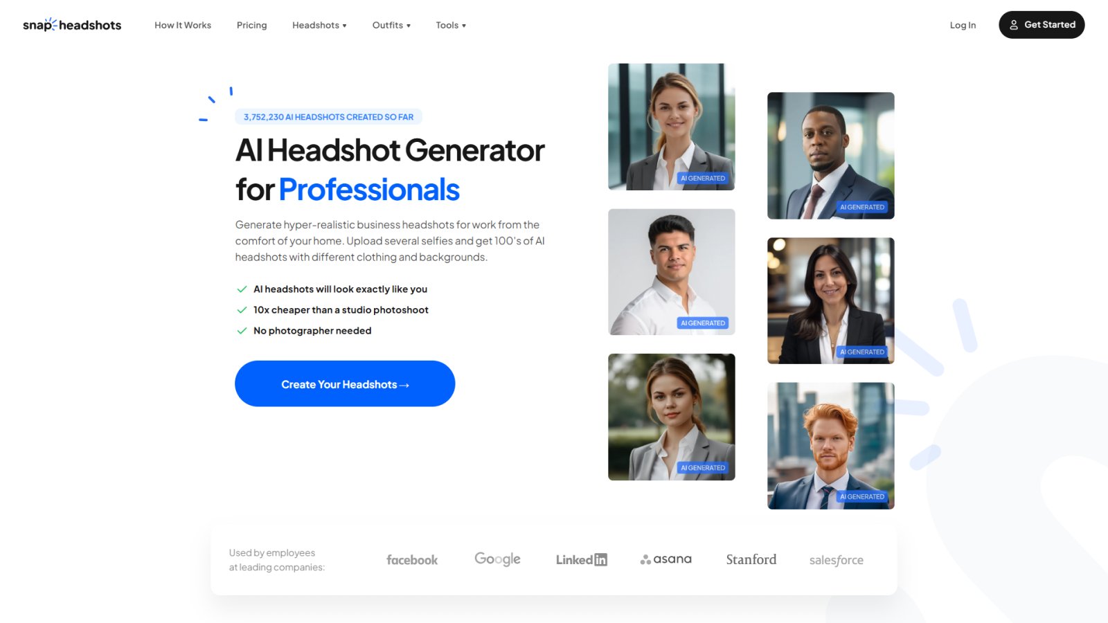 SnapHeadshots нейросеть Главная страница
