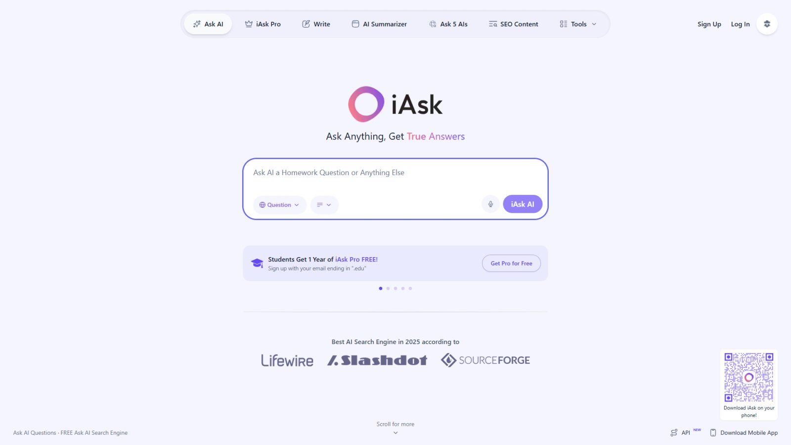 iAsk.AI нейросеть Главная страница
