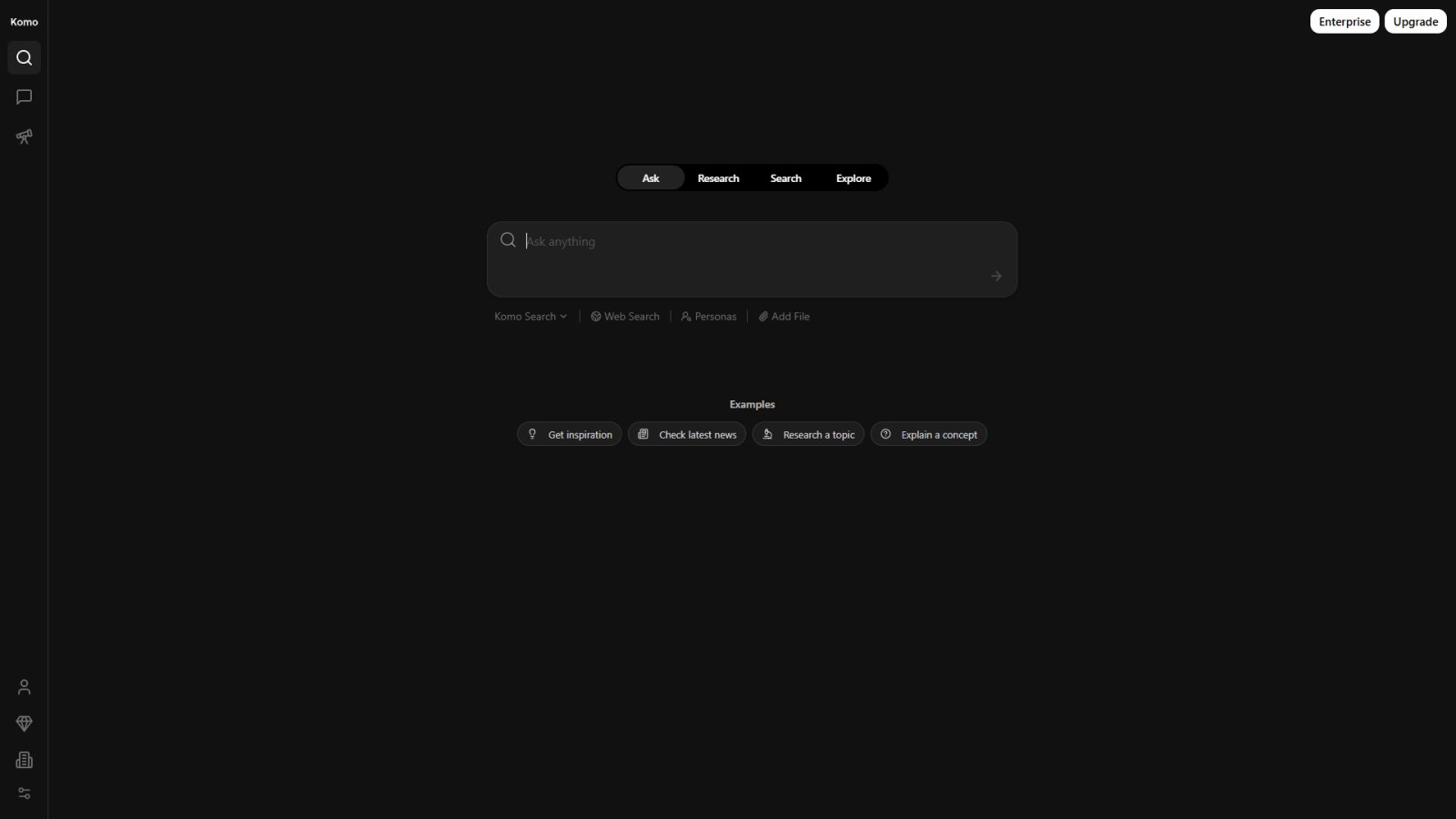 Komo Search нейросеть Главная страница