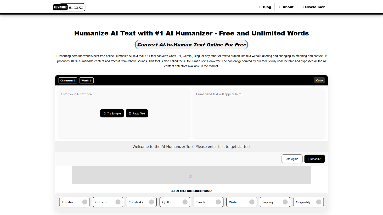 AI Humanizer — интерфейс нейросети AI Humanizer — интерфейс нейросети