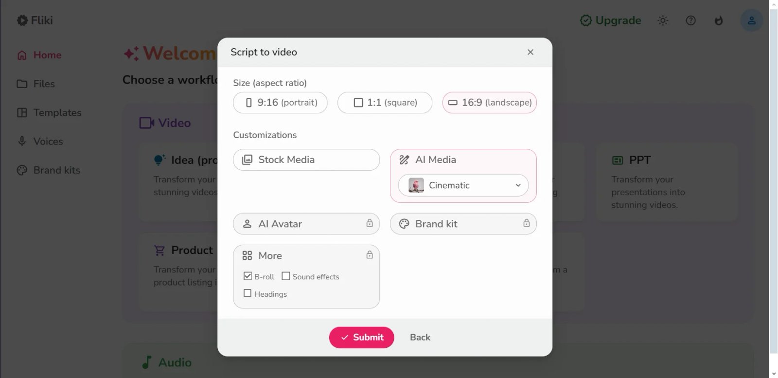 Fliki Параметры видео Fliki Параметры видео