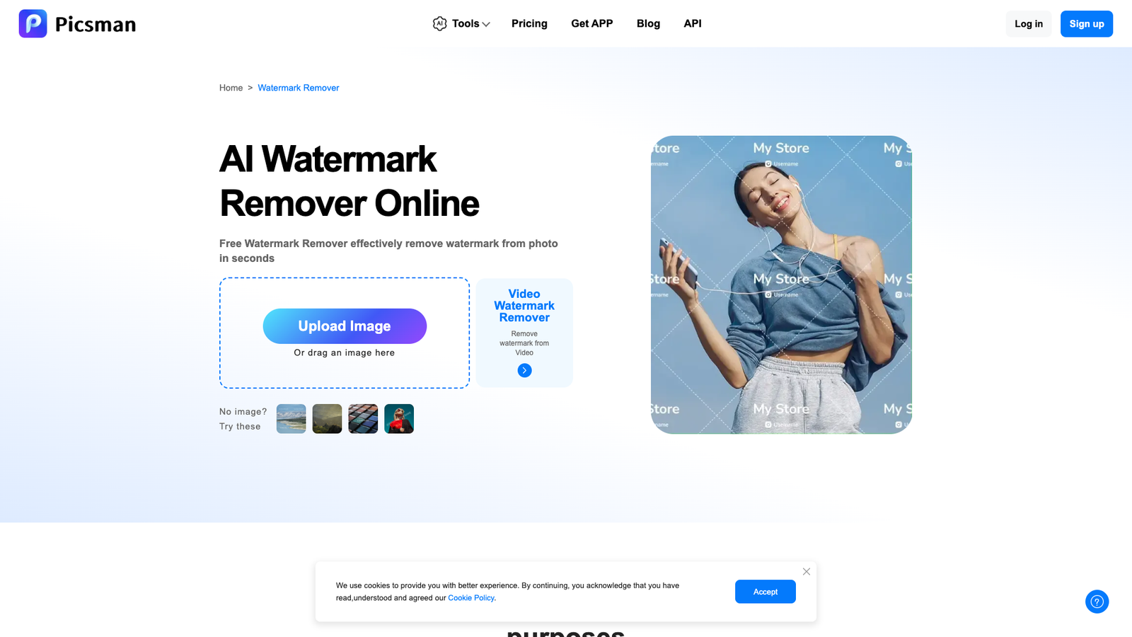 Picsman AI Watermark Remover — интерфейс нейросети