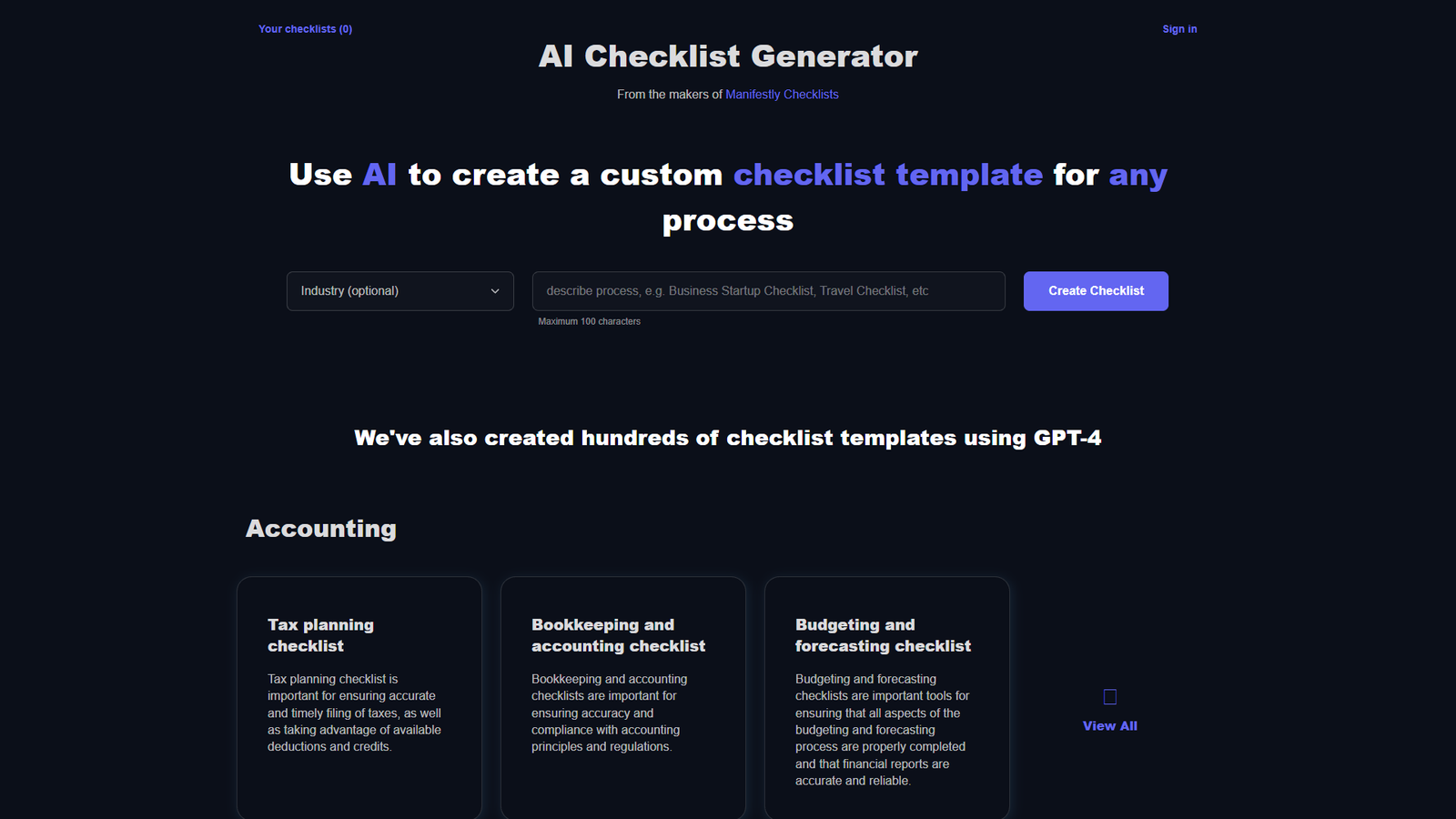 AI Checklist Generator — интерфейс нейросети AI Checklist Generator — интерфейс нейросети