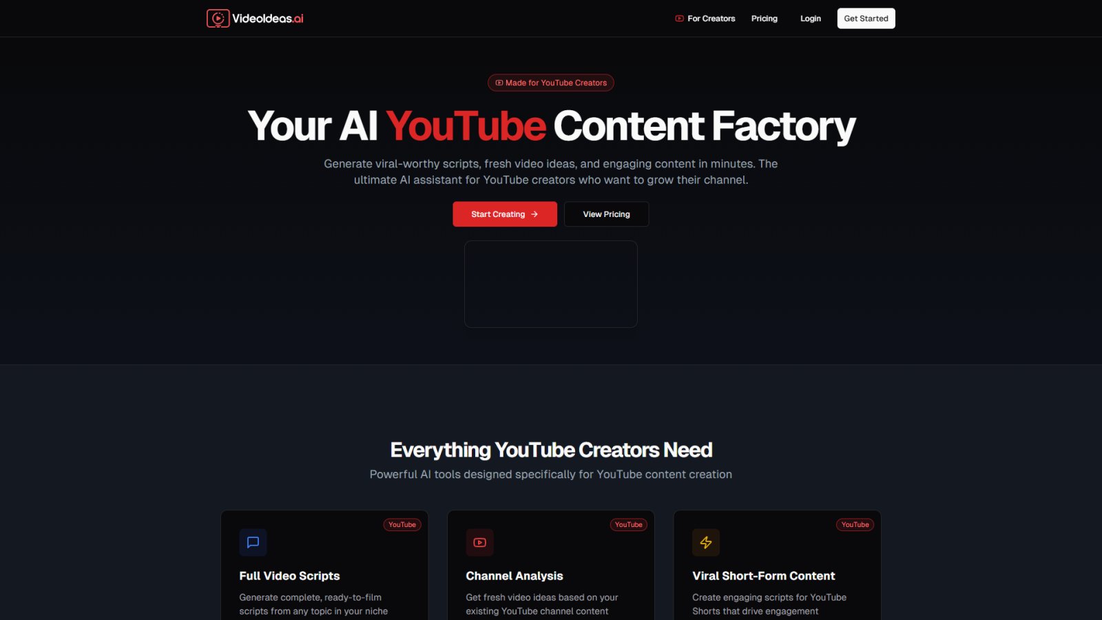 VideoIdeas.ai нейросеть Главная страница
