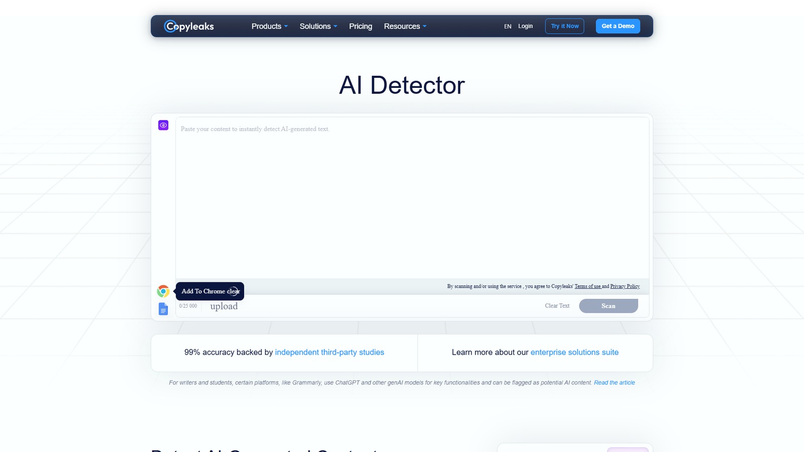 Copyleaks AI Detector — интерфейс нейросети Copyleaks AI Detector — интерфейс нейросети