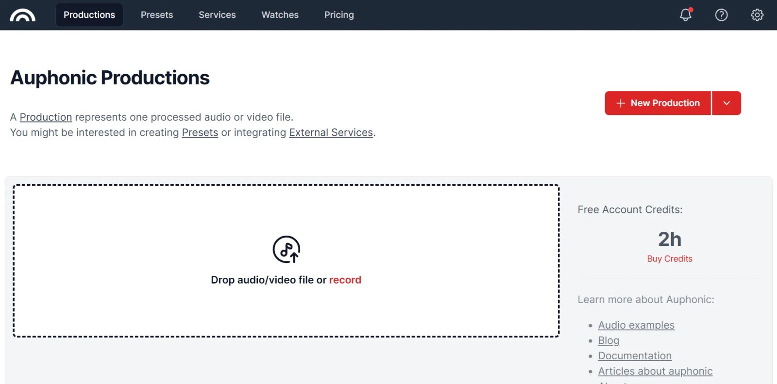 Auphonic Рабочее поле Auphonic Рабочее поле