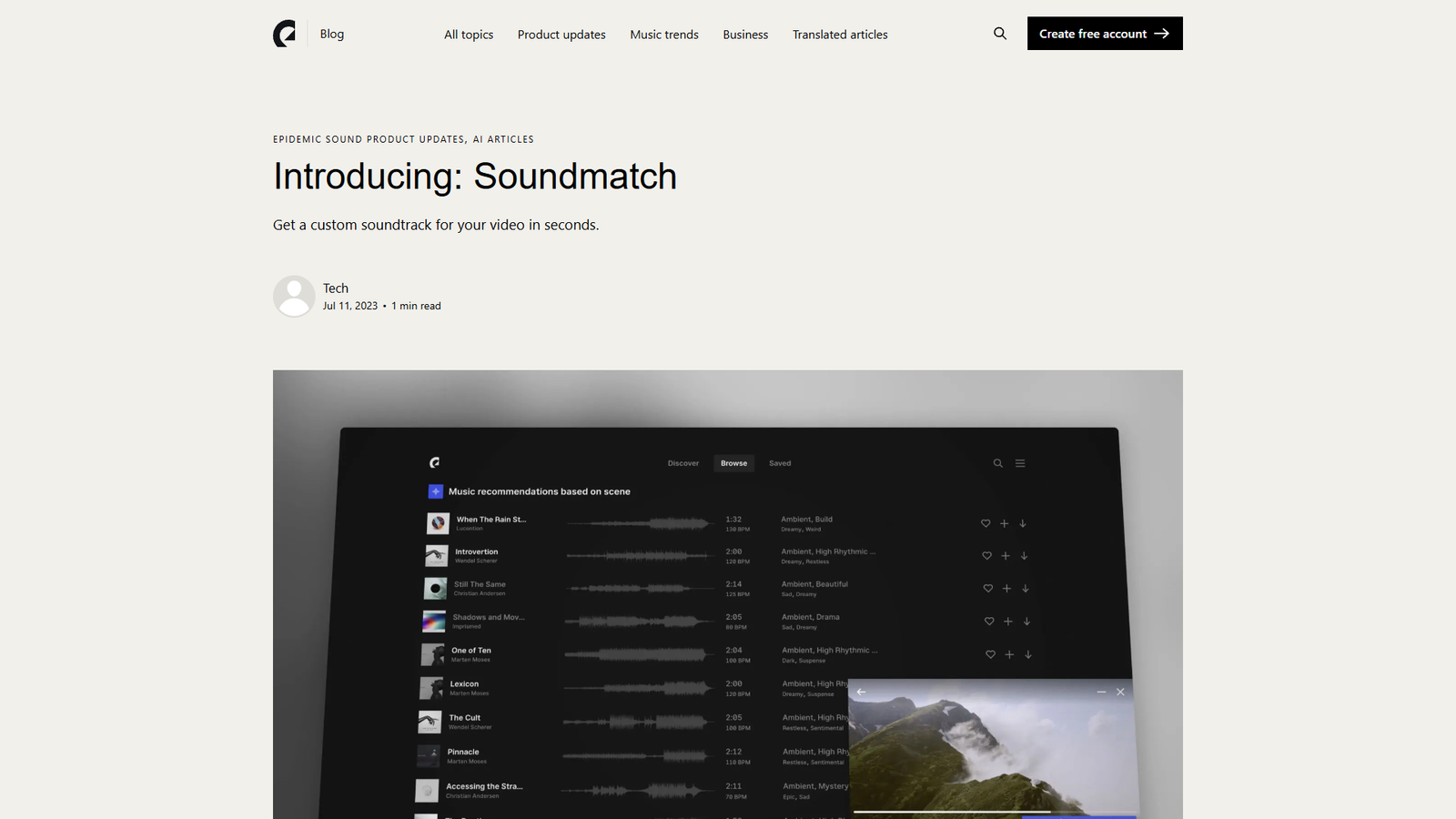 Soundmatch by Epidemic Sound — интерфейс нейросети Soundmatch by Epidemic Sound — интерфейс нейросети