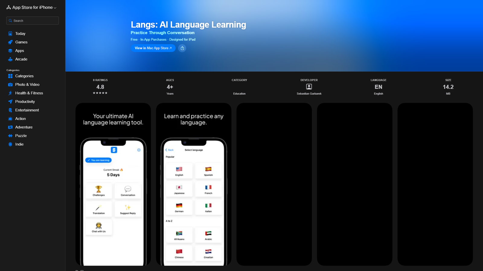 Langs AI Language Learning — интерфейс нейросети Langs AI Language Learning — интерфейс нейросети
