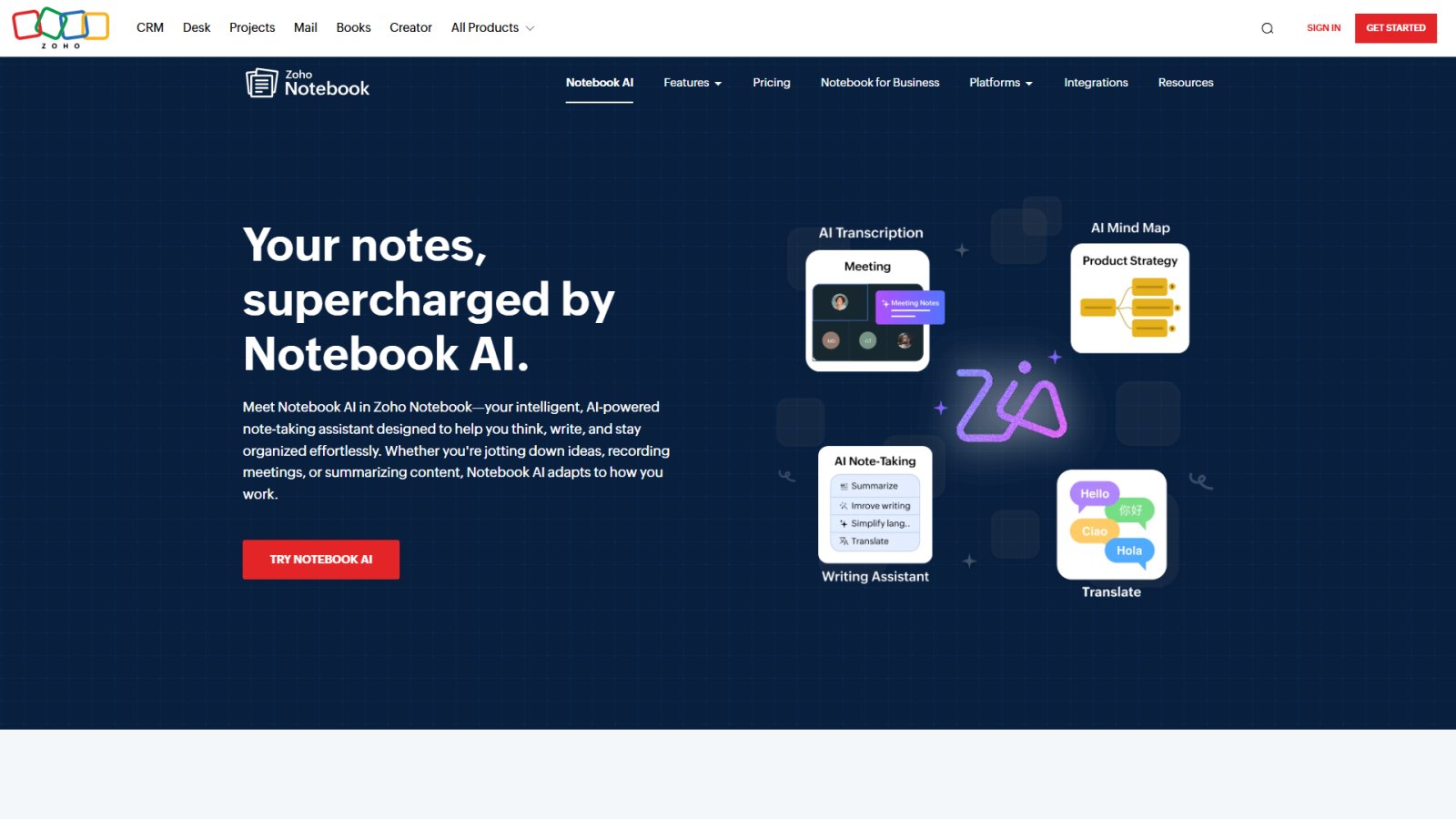 Notebook AI нейросеть Главная страница