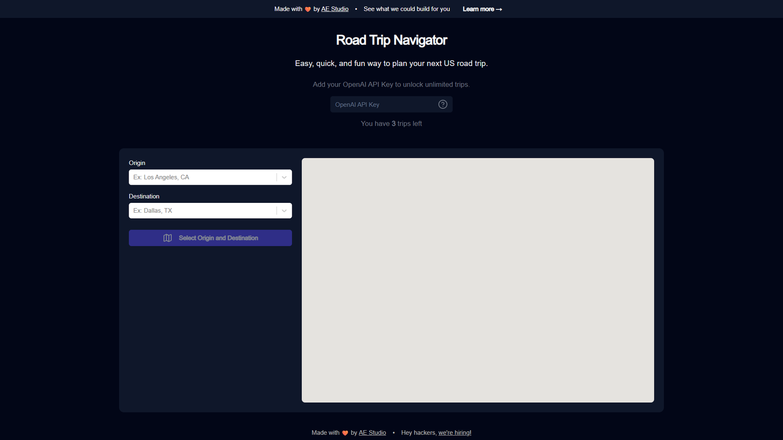 Road Trip Navigator — интерфейс нейросети Road Trip Navigator — интерфейс нейросети