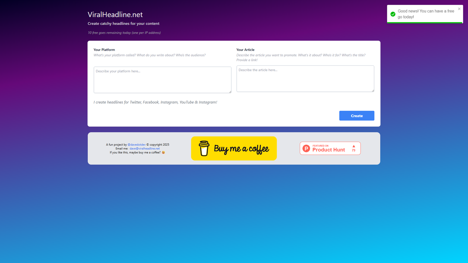 Viral Headline Generator — интерфейс нейросети Viral Headline Generator — интерфейс нейросети