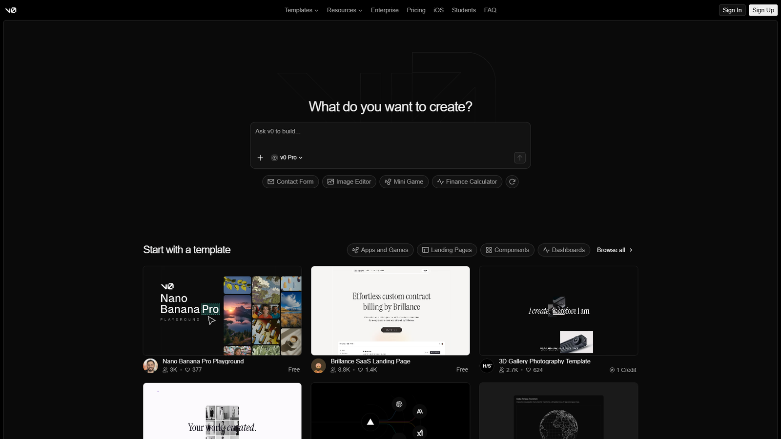 v0 by Vercel — интерфейс нейросети v0 by Vercel — интерфейс нейросети