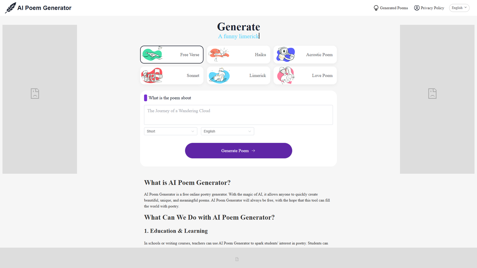 AI Poem Generator — интерфейс нейросети AI Poem Generator — интерфейс нейросети