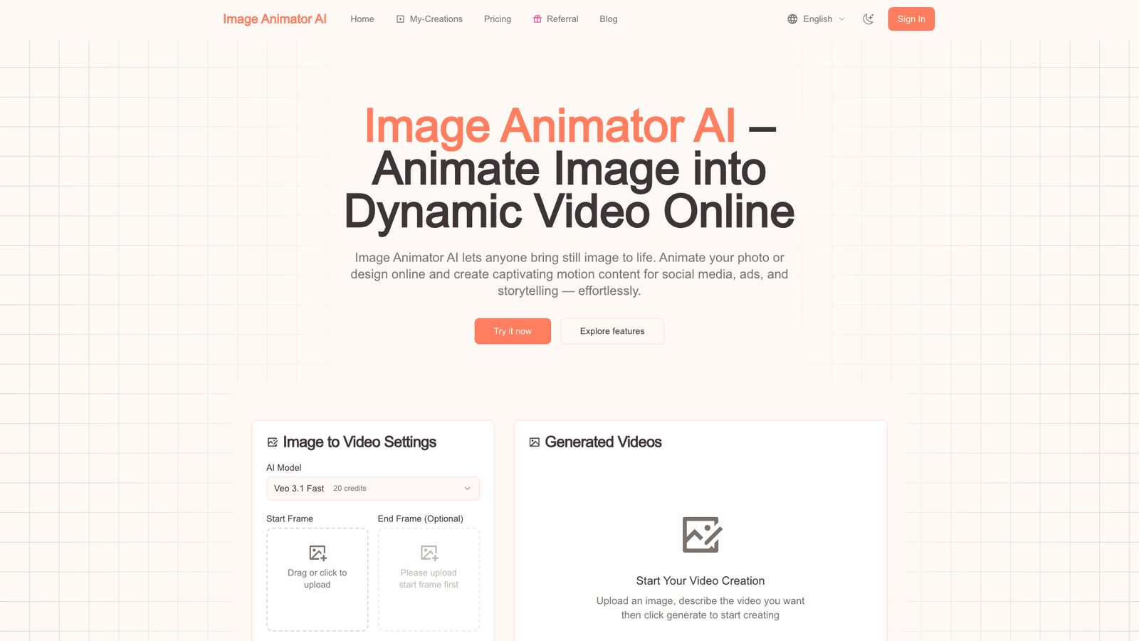 Image Animator AI — интерфейс нейросети