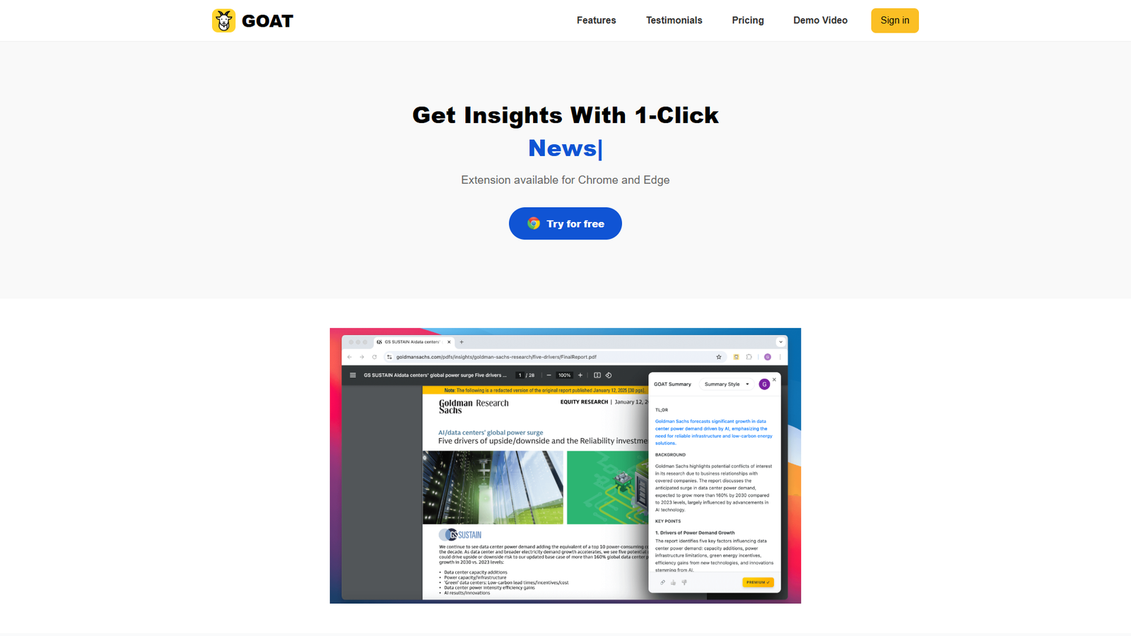 GOAT AI Summarizer — интерфейс нейросети GOAT AI Summarizer — интерфейс нейросети