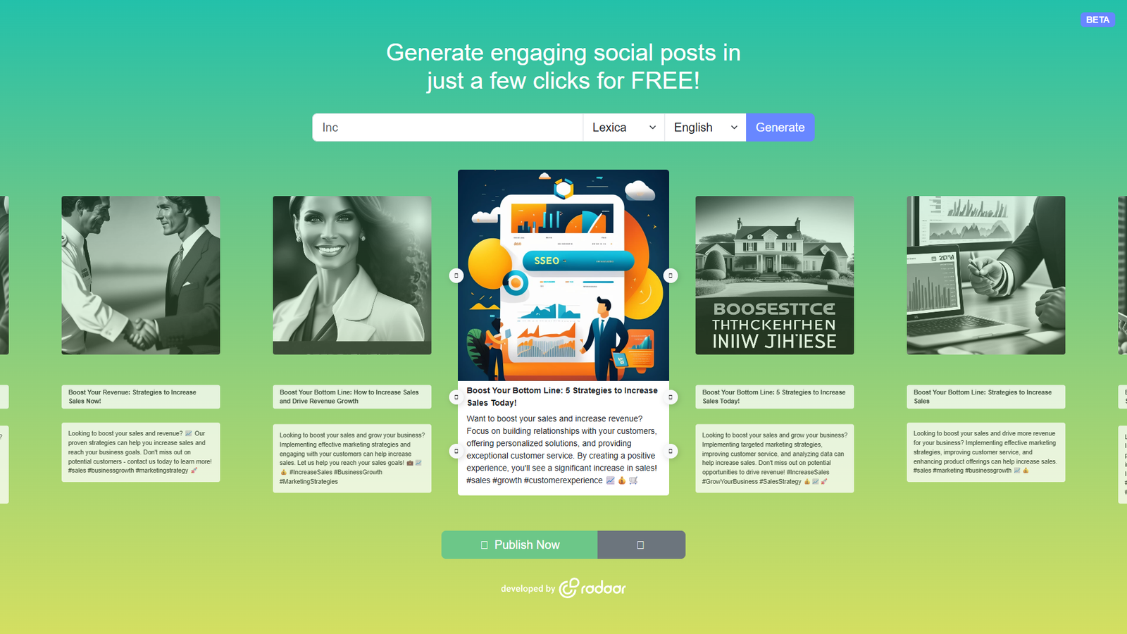 RADAAR AI Social Media Post Generator — интерфейс нейросети RADAAR AI Social Media Post Generator — интерфейс нейросети