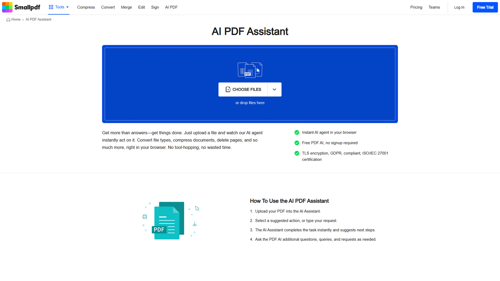 AI PDF Assistant от Smallpdf — интерфейс нейросети AI PDF Assistant от Smallpdf — интерфейс нейросети
