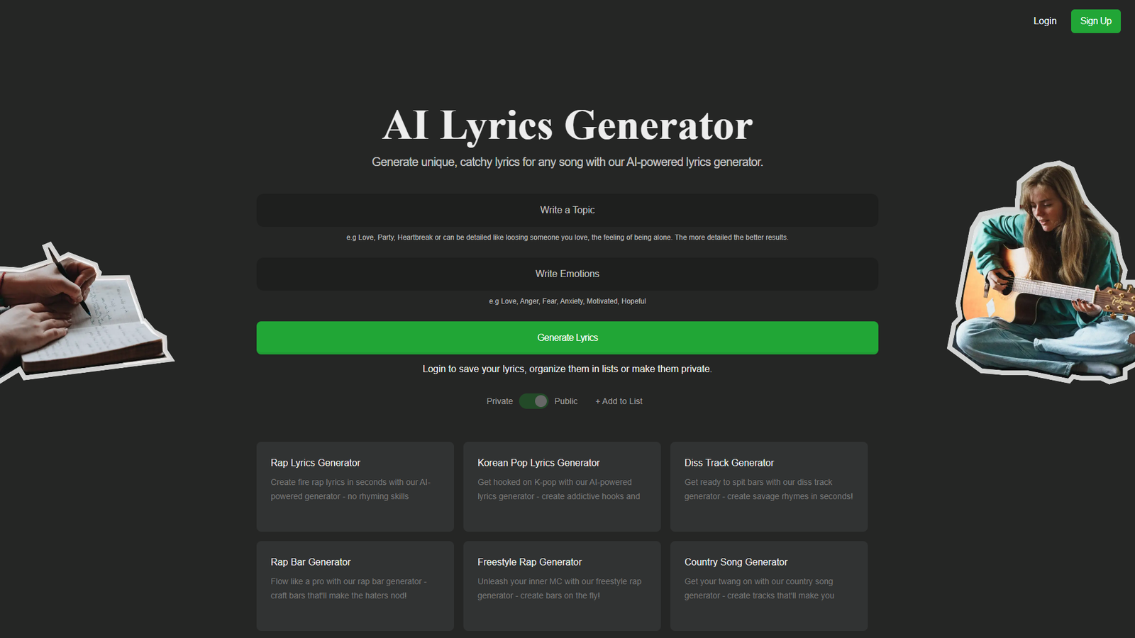 AI Lyrics Generator — интерфейс нейросети AI Lyrics Generator — интерфейс нейросети
